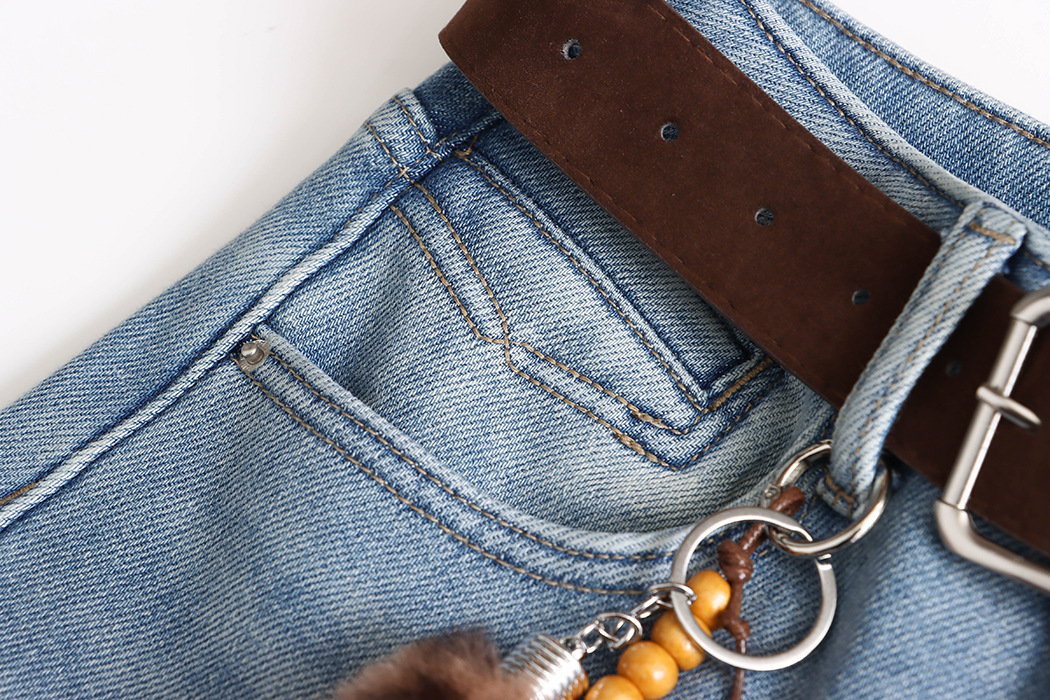 司南修腿型天菜含腰带挂件水洗浅蓝窄版直筒加绒牛仔裤SN8358详情54