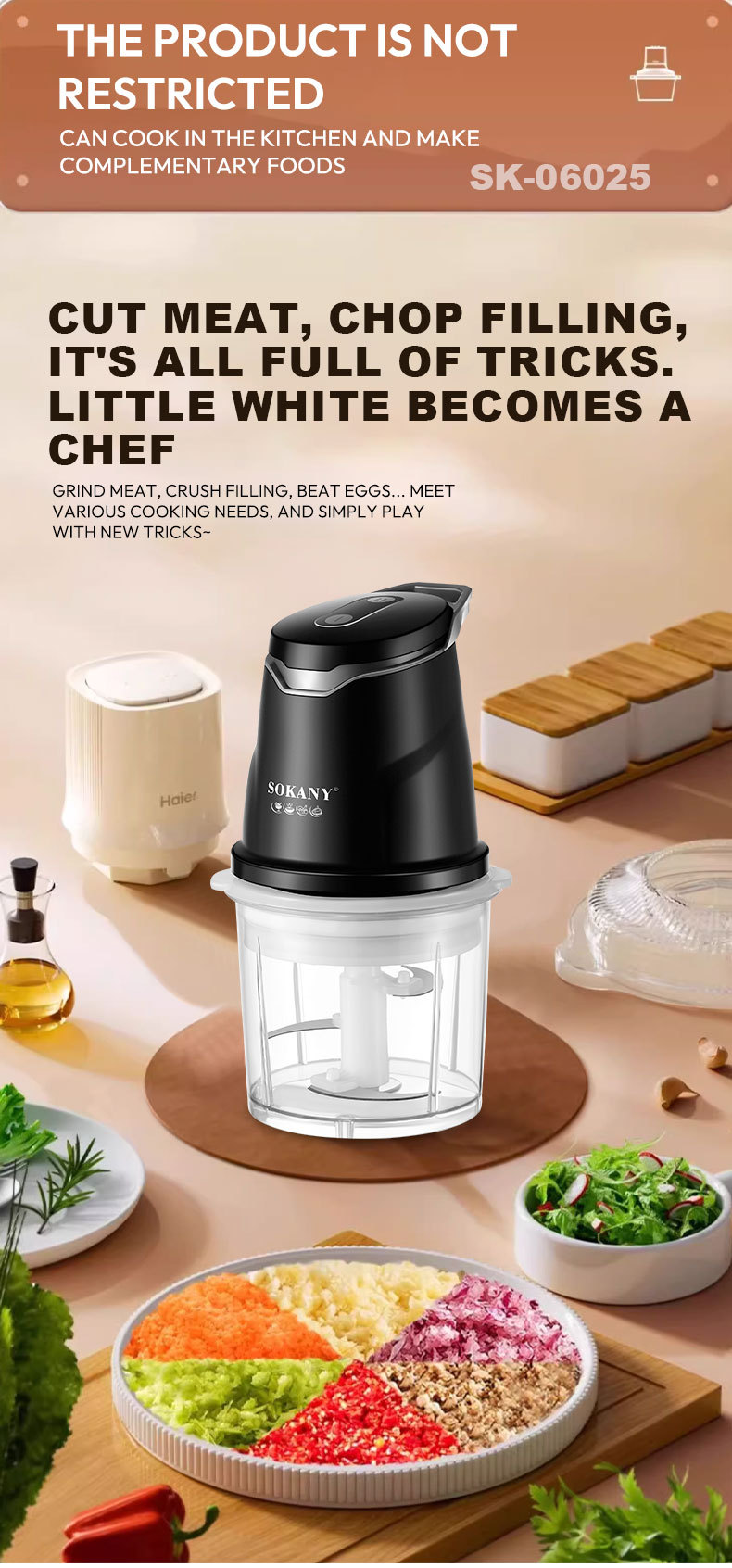 出口SOKANY06025绞肉机家用0.7L料理机电动食物搅拌机切菜碎肉机详情7