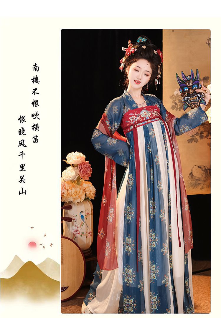 国潮唐制汉服齐胸襦裙日常改良唐制汉服女复原风齐胸襦裙一片式春夏款详情20