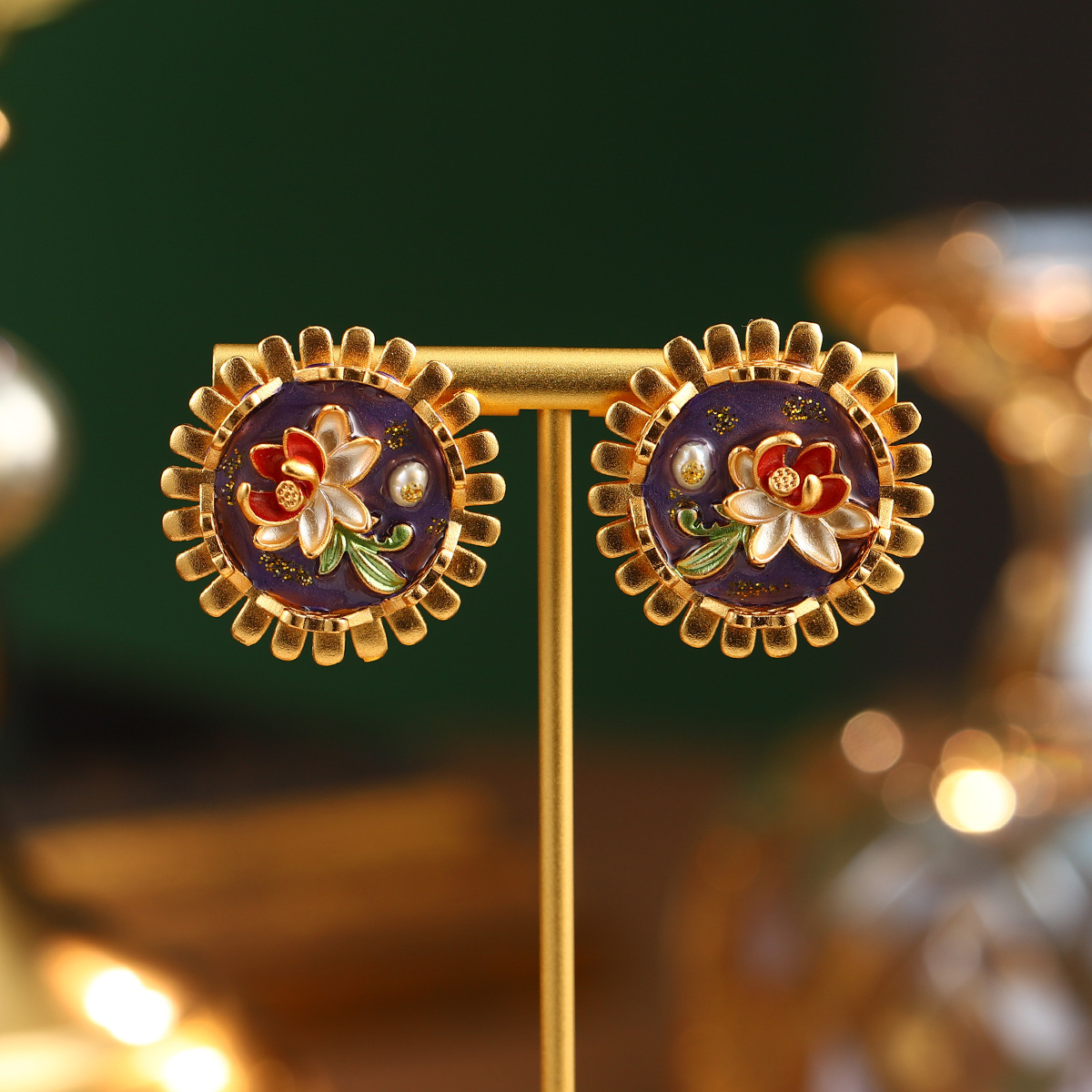 恶魔之眼珍珠夸张开口戒指莫奈花园油画系列流苏花卉珐琅耳环批发详情44