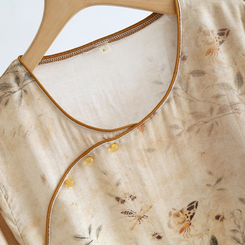 New Chinese-style ancient-style pajamas for women in spring and summer, thin bamboo and cotton Chinese-style Hanfu long-sleeved set for home wear, suitable for outdoor wear pic 8