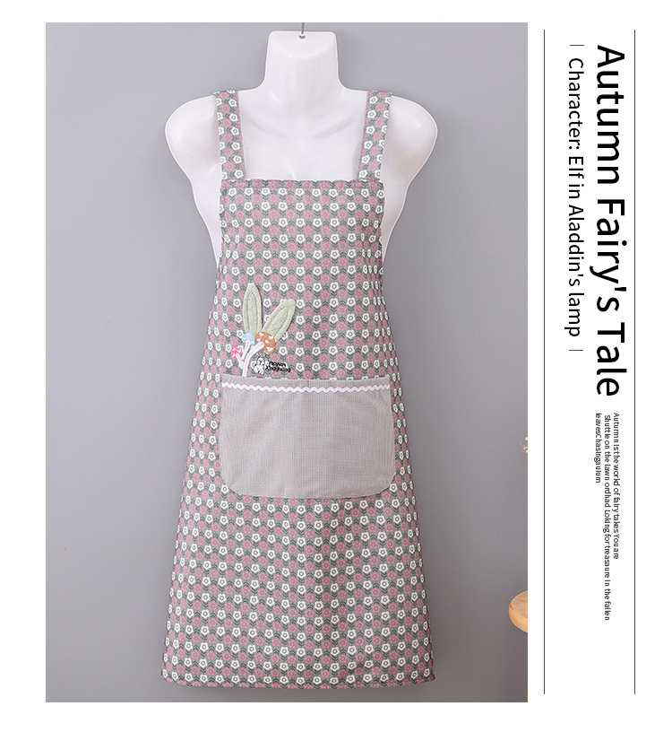 Cotton and linen mushroom rabbit flower H-shaped home apron, breathable large pocket waistband, kitchen cooking, oil-proof baking shoulder strap apron pic 12