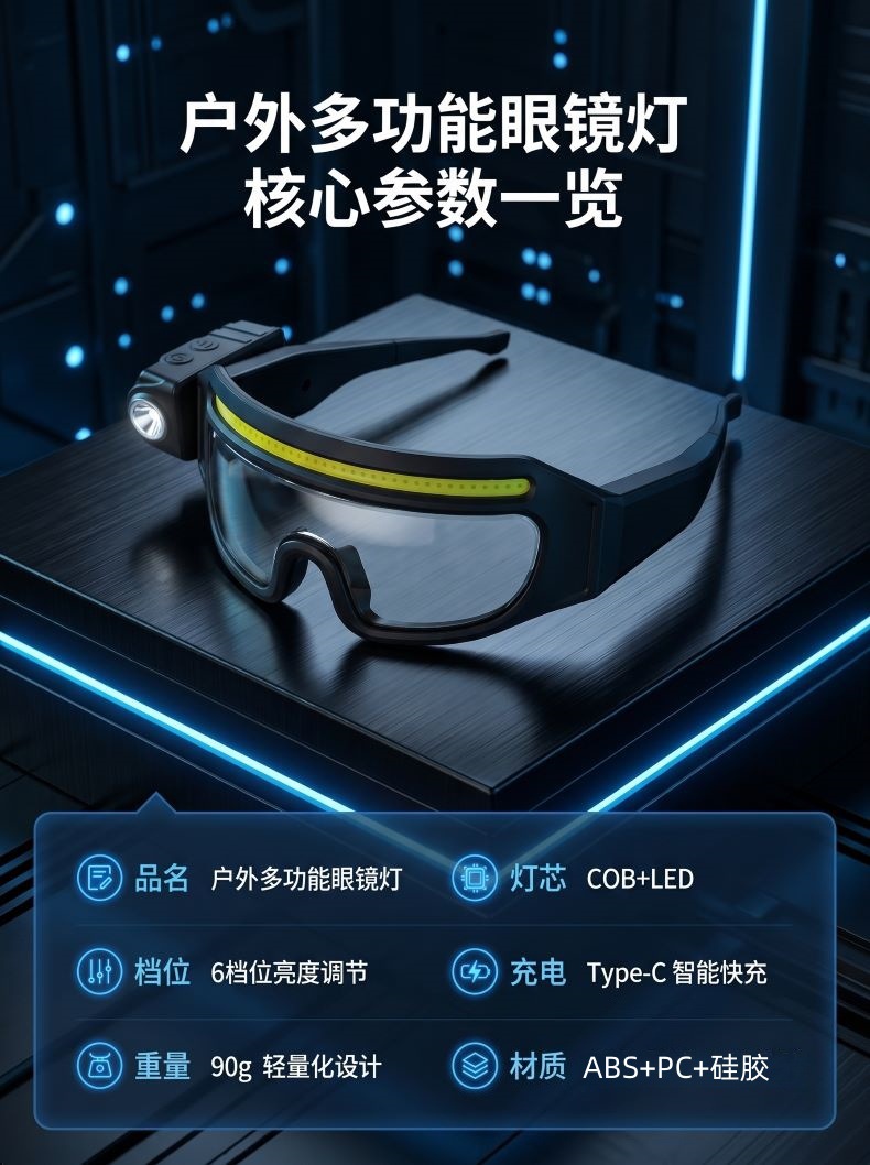 HW-V600眼镜灯户外骑行眼镜自行车运动眼镜防尘防风护目眼镜灯照明眼镜电筒户外照明感应头灯钓鱼灯详情7