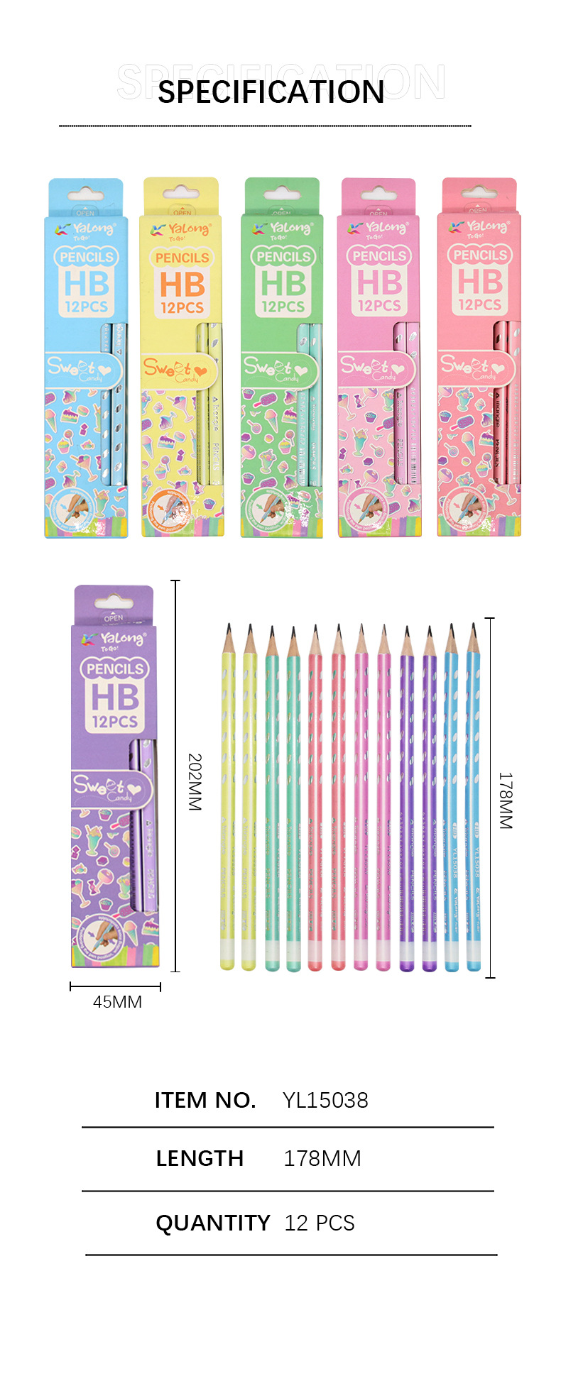 Yalong Cross-border Cute Student Triangle Pole Popular HB Pencil Set with rubber top suitable for student writing pic 7