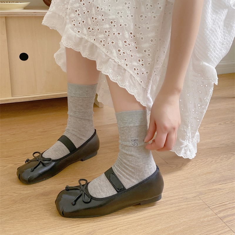 【吊线】夏季薄款女袜蝴蝶结中筒袜透气防臭JK吸汗堆堆袜纯色袜子详情9