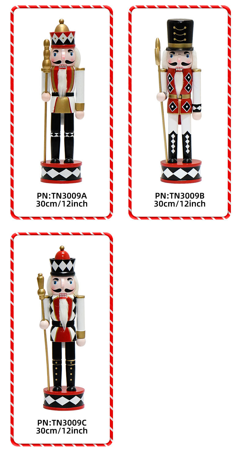 Cross-border Wood and Tin Soldier 30CM Black and white checkered Series White-headed King Axe Soldier Nutcracker Christmas Decoration pic 5