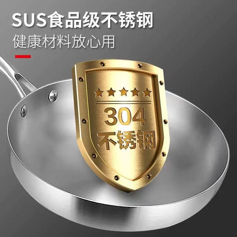 跨境304不锈钢三层钢无涂层平底锅 煎锅煎牛排不粘通用圆煎锅厂家详情9