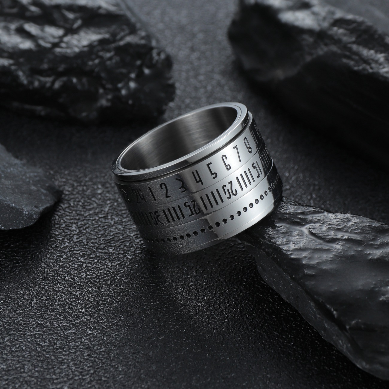 Cross-border amazon new arrival titanium steel arabic numbers turn turn ring tide men turn ring en stock al por mayor pic 3