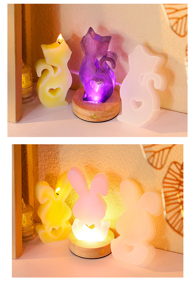 diy epoxy resin Easter bunny scented candle mold, heart-shaped house, cat gypsum decorative item, silicone mold pic 10