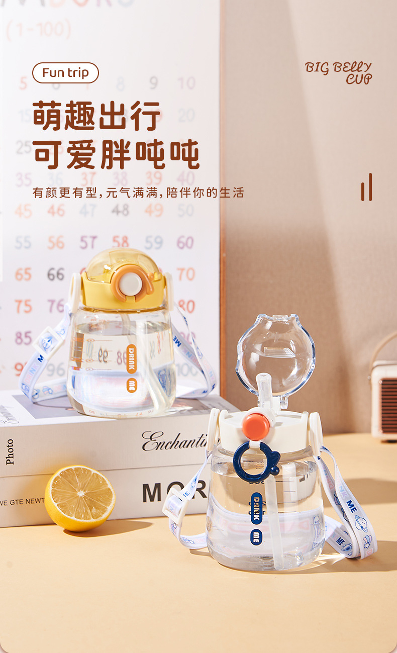 富兴儿童水杯宝宝防摔杯可爱简约学生吸管杯通用水壶塑料杯批发 pic 3