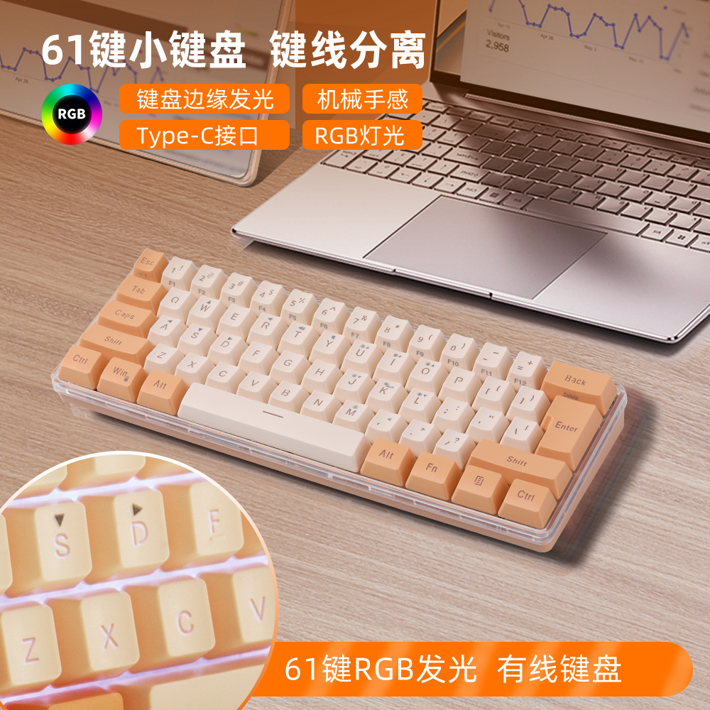Wholesale and consignment of 61-key Yunguoguo k401 notebook desktop wired gaming small keyboard RGB illuminated keyboard pic 3