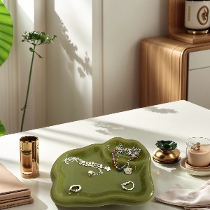 ins风不规则陶瓷首饰收纳盘绿色创意饰品托盘珠宝展示盘桌面收纳详情1