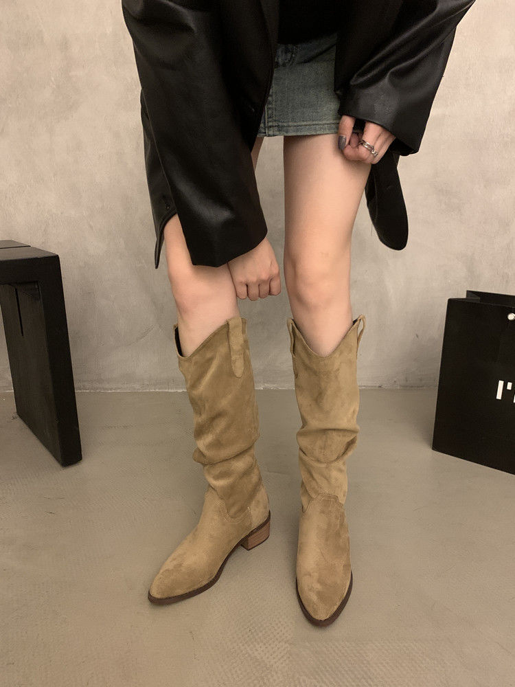 欧美时尚增高显瘦褶皱堆堆长筒骑士靴2025年新款秋冬季西部马丁靴详情10