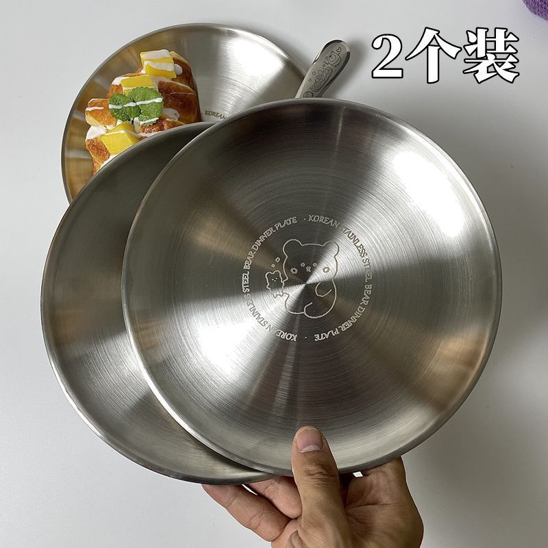 Korean-style InS-style bear stainless steel plate, round plate, multi-functional plate, barbecue plate, tray, cute picnic plate pic 6