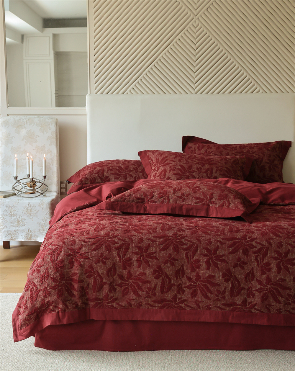 Class A retro jacquard all-cotton wedding four-piece set, a red pure cotton high-end wedding room bedding pic 7