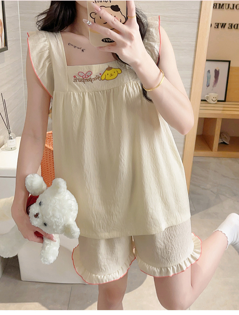 睡衣女夏季云朵棉甜美可爱风短裤吊带带胸垫套头家居服夏款两件套详情14