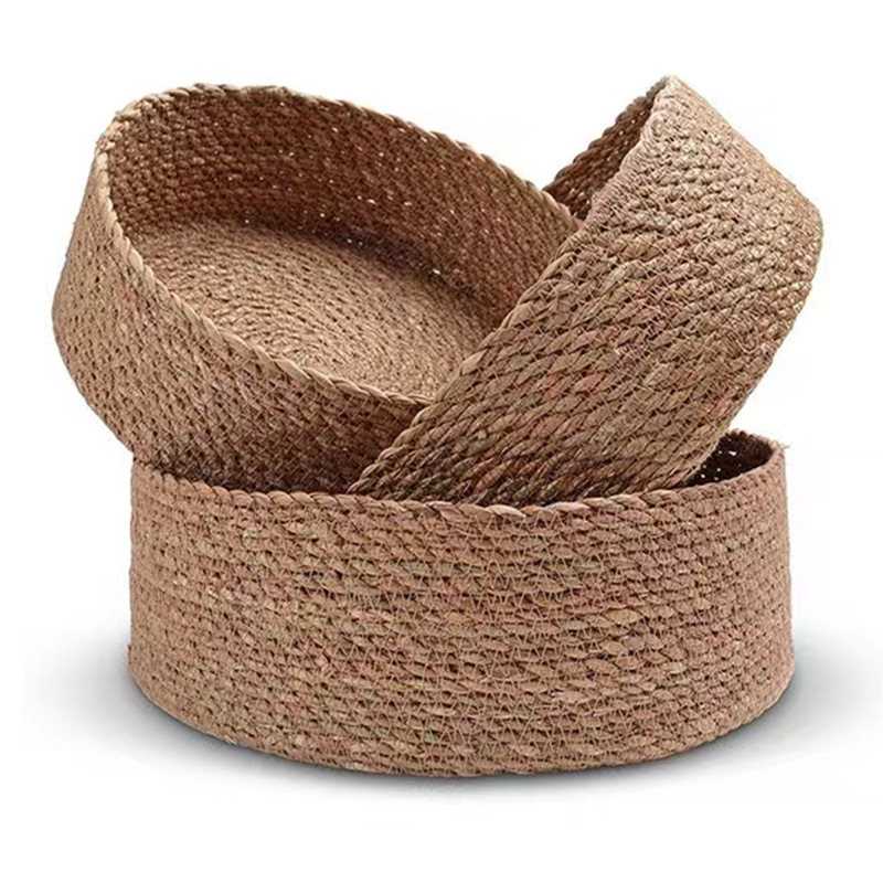 收纳筐编织篮子整理收纳草编化妆品收纳蒲草编零食收纳桌面置物篮详情3