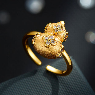 Light luxury retro geometric square brushed open ring, copper alloy real gold electroplated natural stone adjustable index finger ring pic 4