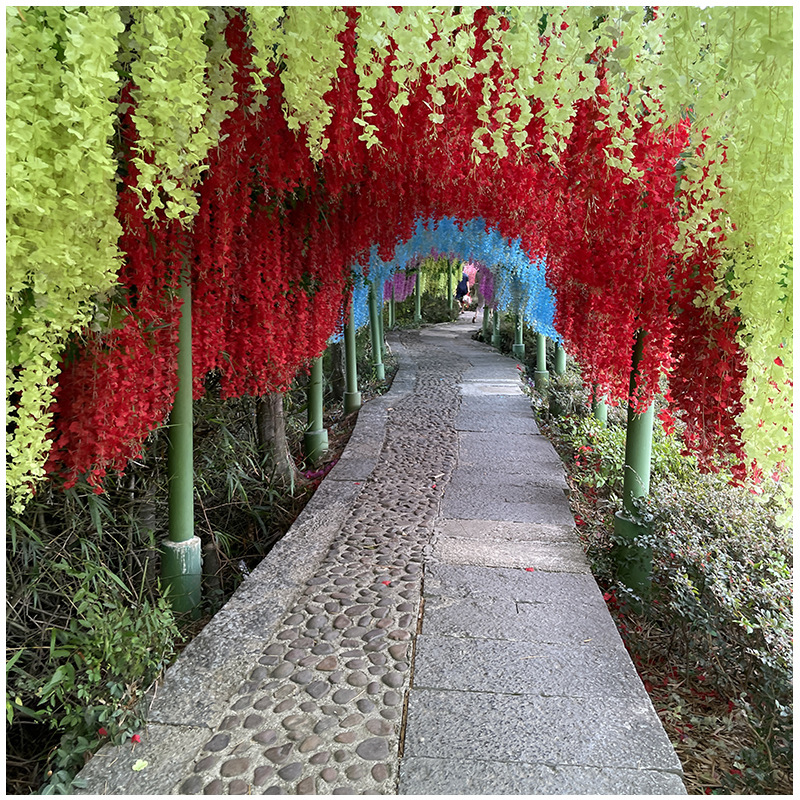仿真垂吊紫藤花网红婚庆长廊吊顶装饰加密豆花花串假花藤条树枝详情58