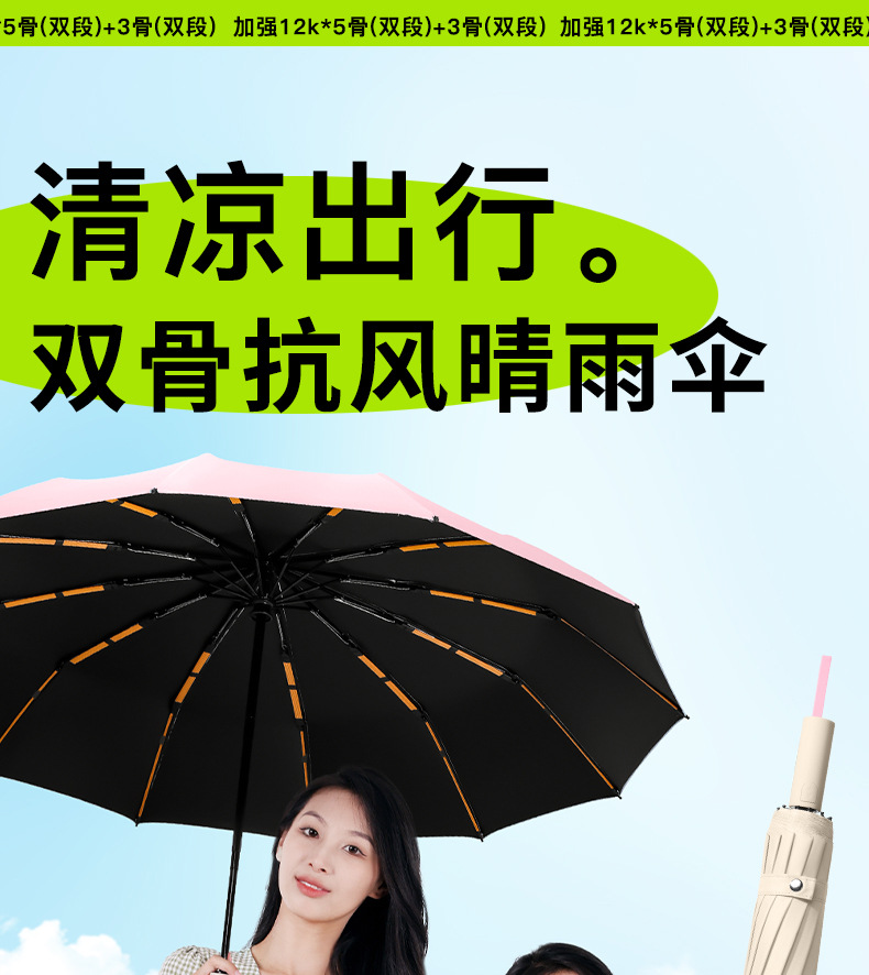 黑胶加厚192骨雨伞折叠伞全自动太阳伞加固抗风暴男遮阳防晒现货详情1