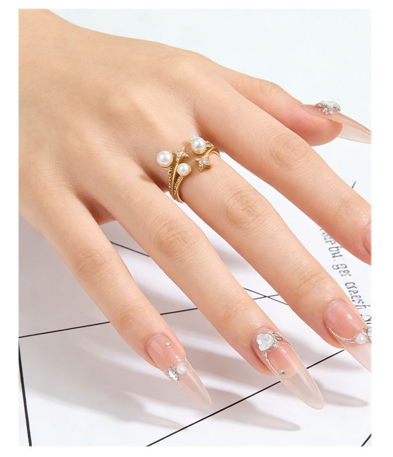 Light luxury starlight pearl open ring, copper alloy slightly inlaid zircon, high-end feel, adjustable index finger ring, stackable ring pic 6