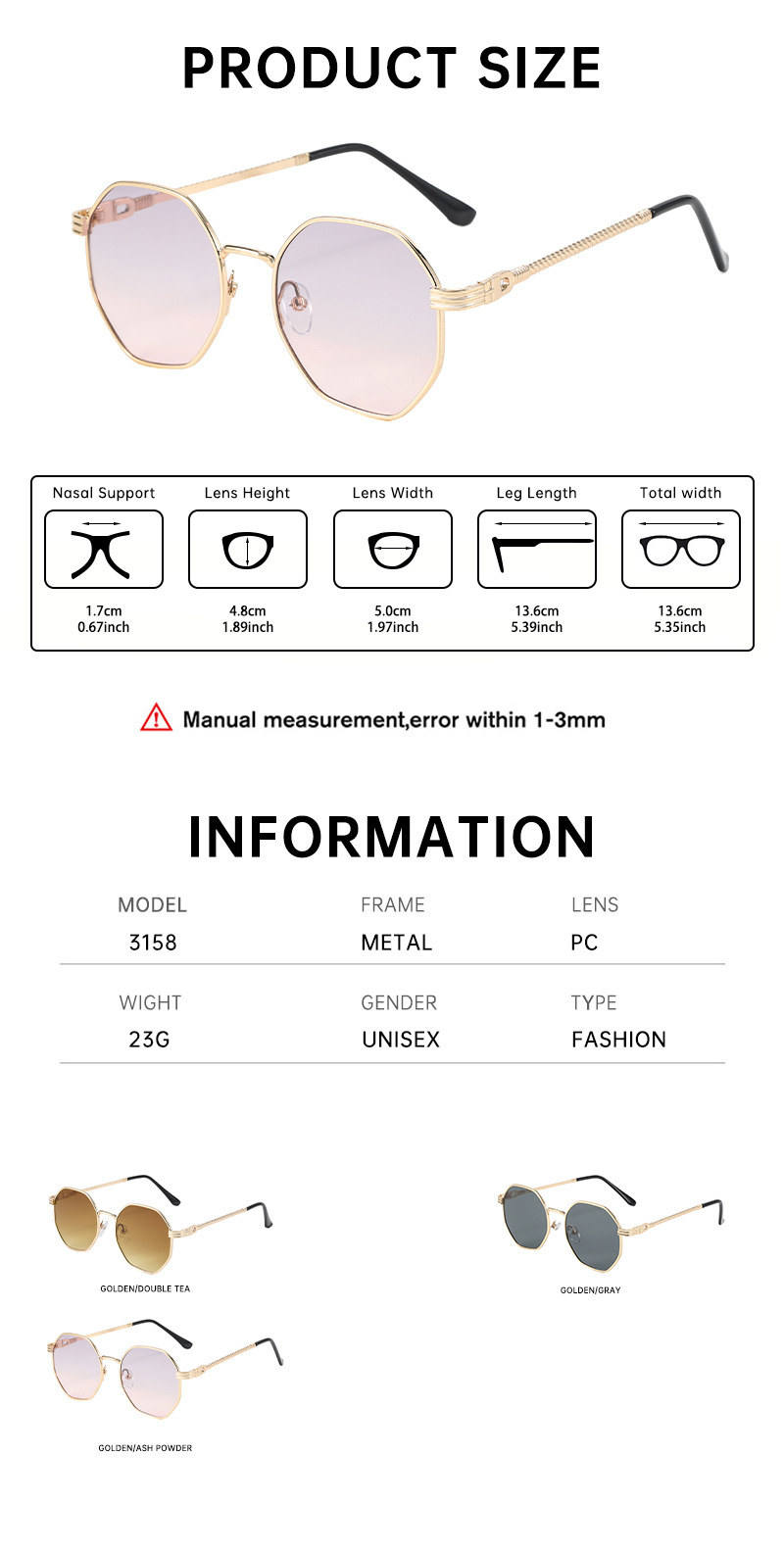 气质金属墨镜女新款复古方形高级感男太阳眼镜茶色显瘦圆脸太阳镜详情14