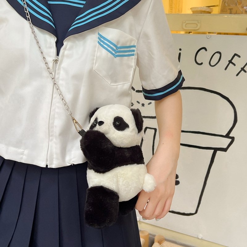 2024新款时尚熊猫双肩包清新甜美可爱卡通毛绒玩具包仿真抱枕背包详情31