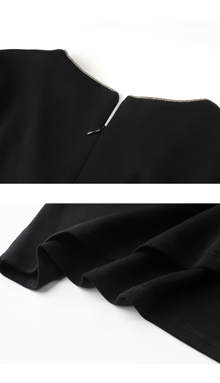 CANVAUS女装中腰长袖修身连衣裙女春秋新款V领钻石链收腰大摆中长详情17