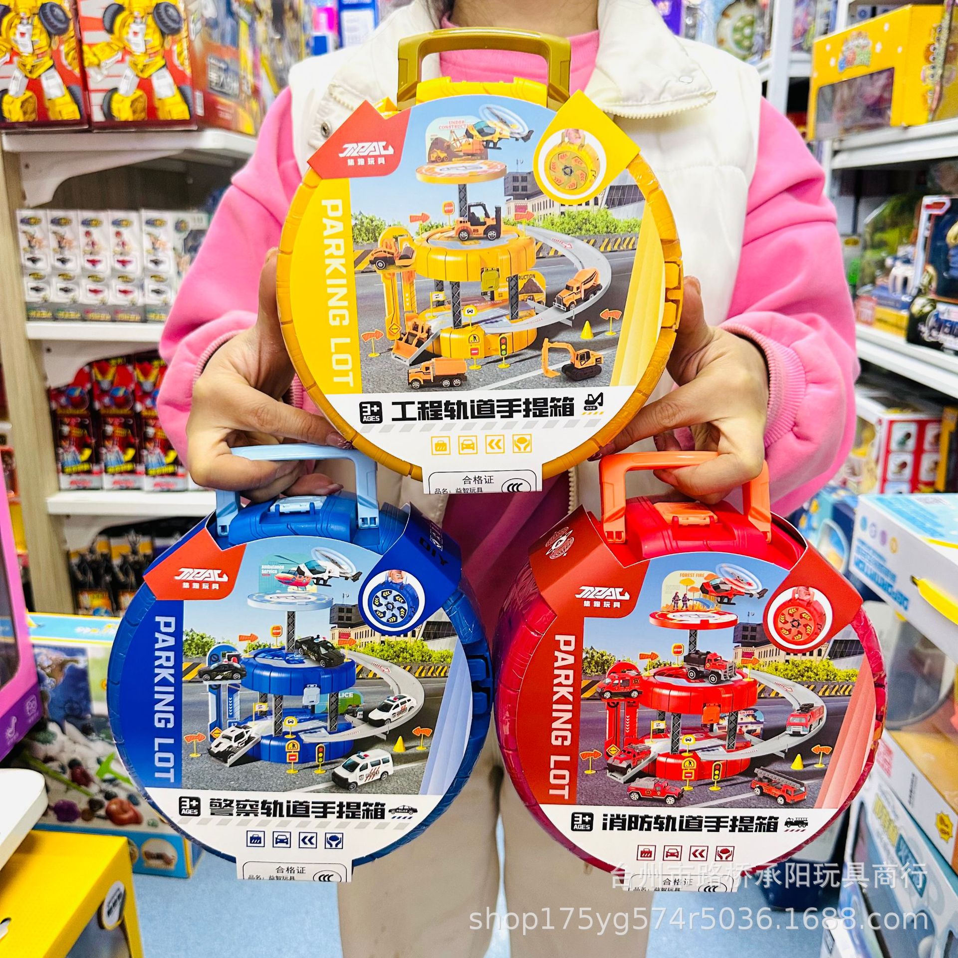 集跑警察消防车工程车轨道滑行手提箱合金车停车场大楼儿童玩具礼详情2