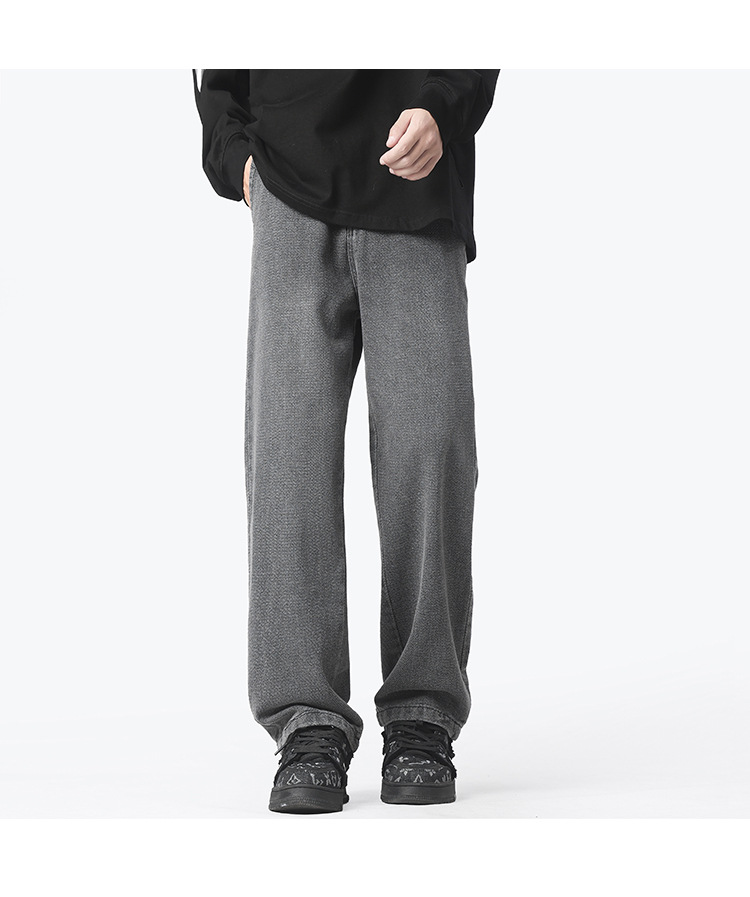 Retro and nostalgic, lightly washed, straight-leg, loose, irregular pants, loose cotton casual long pants, jeans for men pic 18