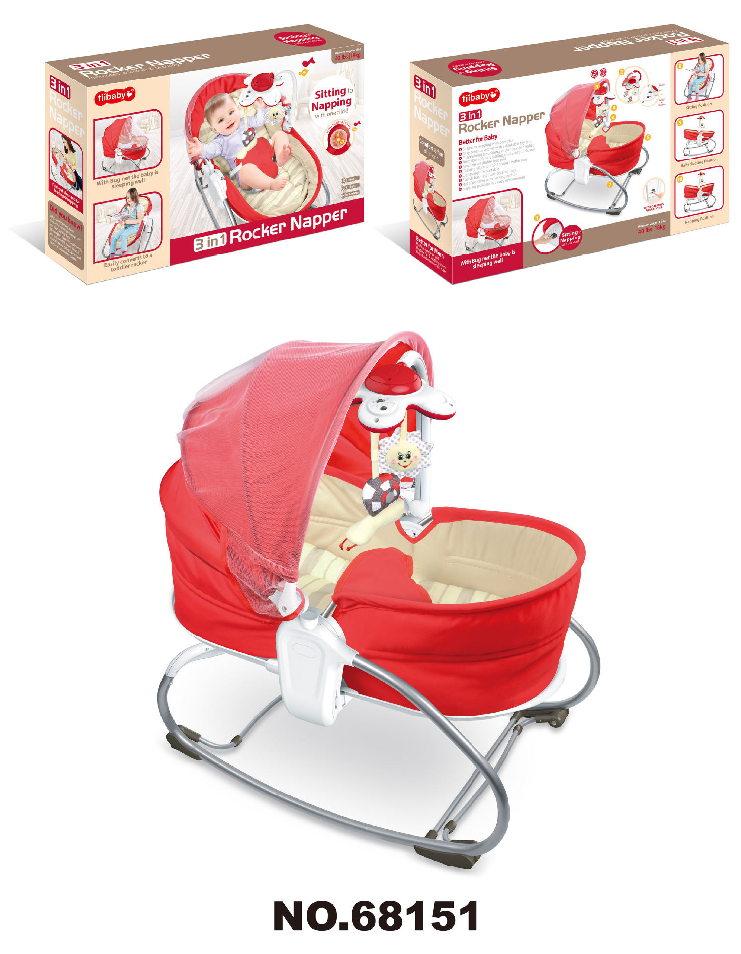 Multi-functional music vibration soothing cradle bed, 3-in-1 baby electric swing sleeping chair, with tent mosquito net pic 1