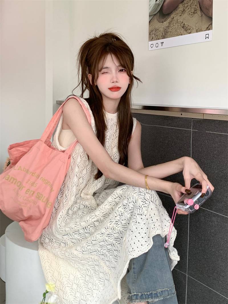 设计感小众叠穿罩衫针织背心裙夏季女后背开叉长裙连衣裙别致裙子详情2