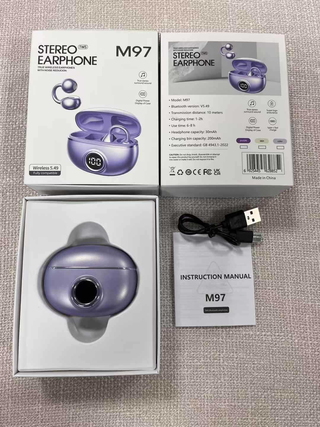 Clip de oído esférico M97 auriculares bluetooth auriculares transfronterizos explosión auriculares inalámbricos huqiang bei fábrica OWS abierto modelo privado en stock pic 2