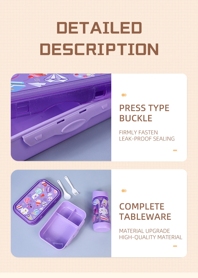 跨境热卖儿童便当盒学生宿舍便捷饭盒厂家直供卡通水杯饭盒套装详情7