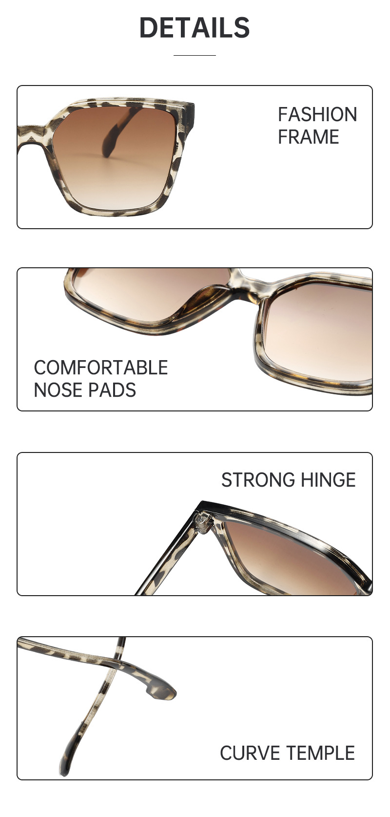 Square leopard print sunglasses for women with a high-end feel, 2025 new European and American sunglasses, UV400 sun protection retro sunglasses pic 6