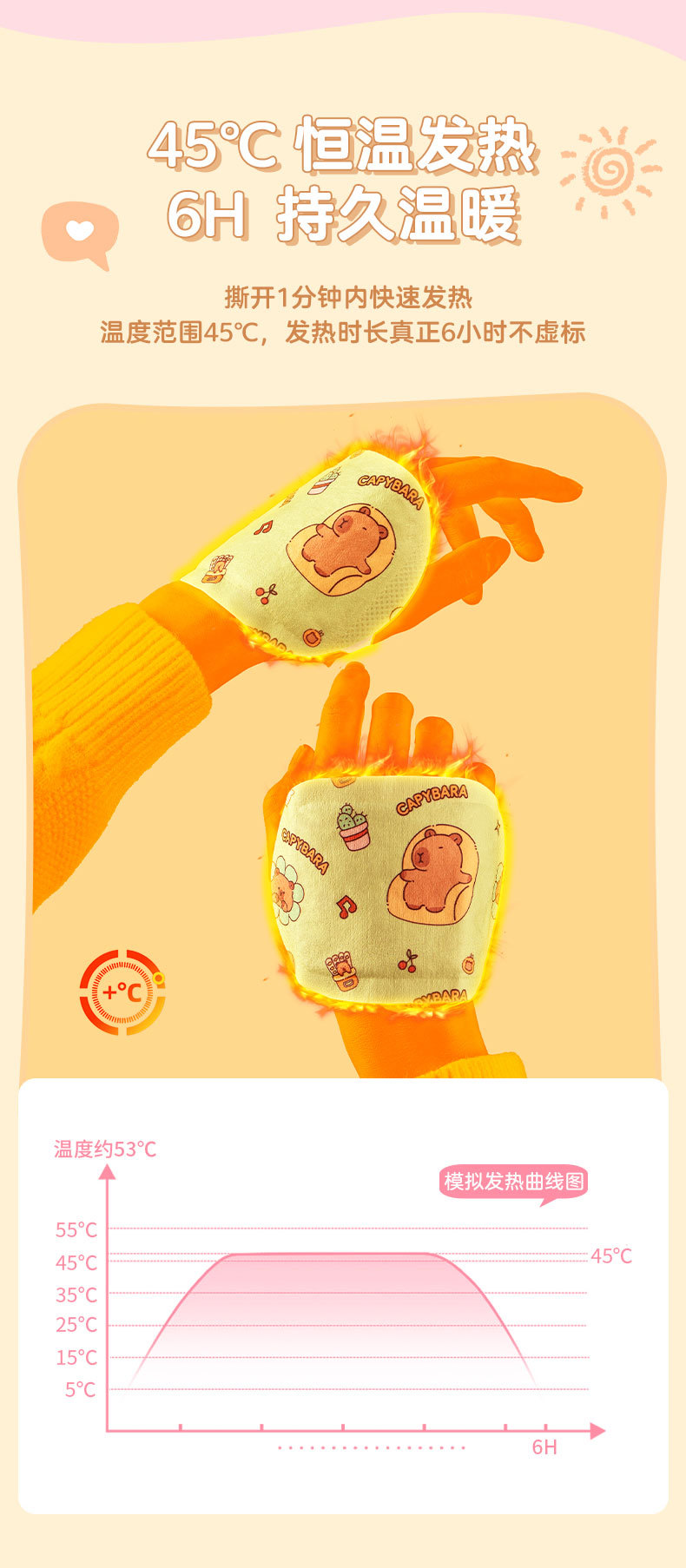 天虹新款手足暖宝卡皮巴拉暖手袋艾草热敷暖脚贴防寒居家暖贴暖宝宝热敷贴详情7