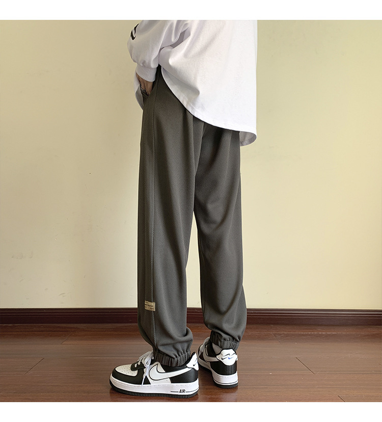 华夫格裤子男士2024秋季潮牌宽松九分束脚卫裤大码青年休闲运动裤详情41