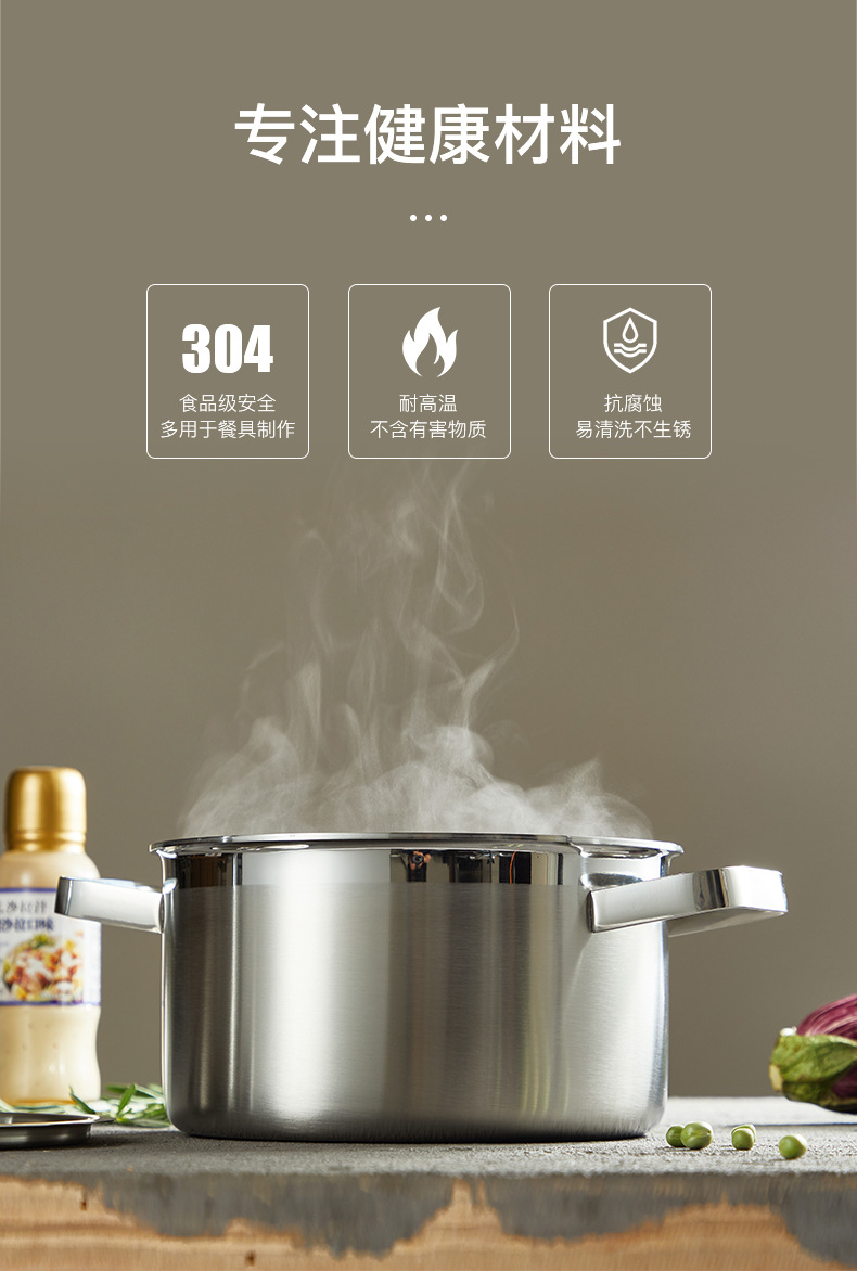 Factory direct sales 304 stainless steel soup pot, thickened uncoated steaming soup pot, large boiling pot, induction cooker pot, high-quality kitchenware pic 5