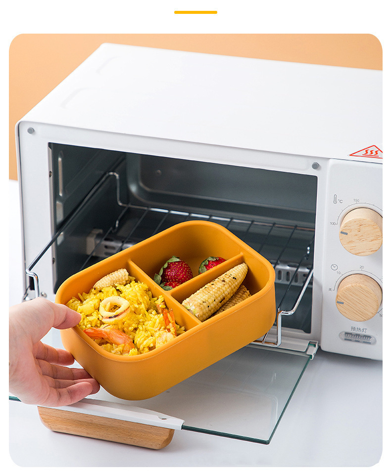 微波炉硅胶饭盒食品保鲜野餐盒上班族日式便当午餐便携饭盒餐具详情9