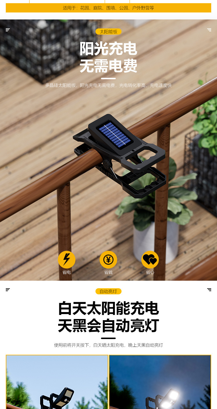 New type of folding solar charging clamp lamp, outdoor lamp, wall lamp, outdoor courtyard, balcony, yard and fence sensor lamp pic 4