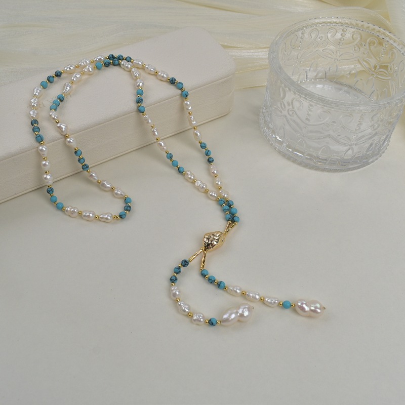 绿松石天然淡水珍珠项链女轻奢简约百搭一链多戴锁骨链颈链毛衣链详情8