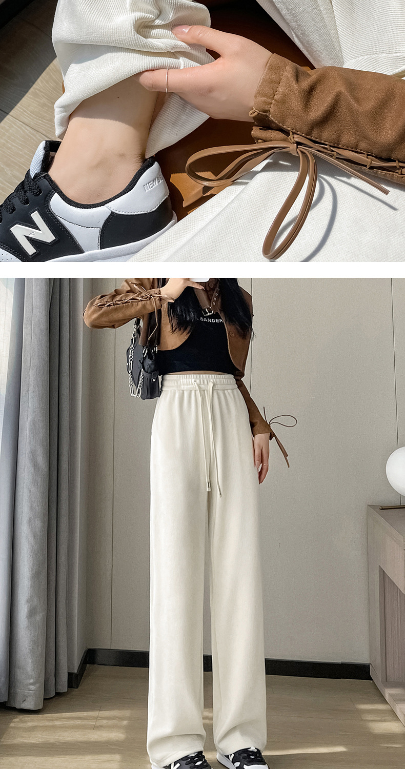 窄版阔腿裤女春秋季薄款2024新款休闲雪尼尔小个子冬季加绒直筒裤详情16