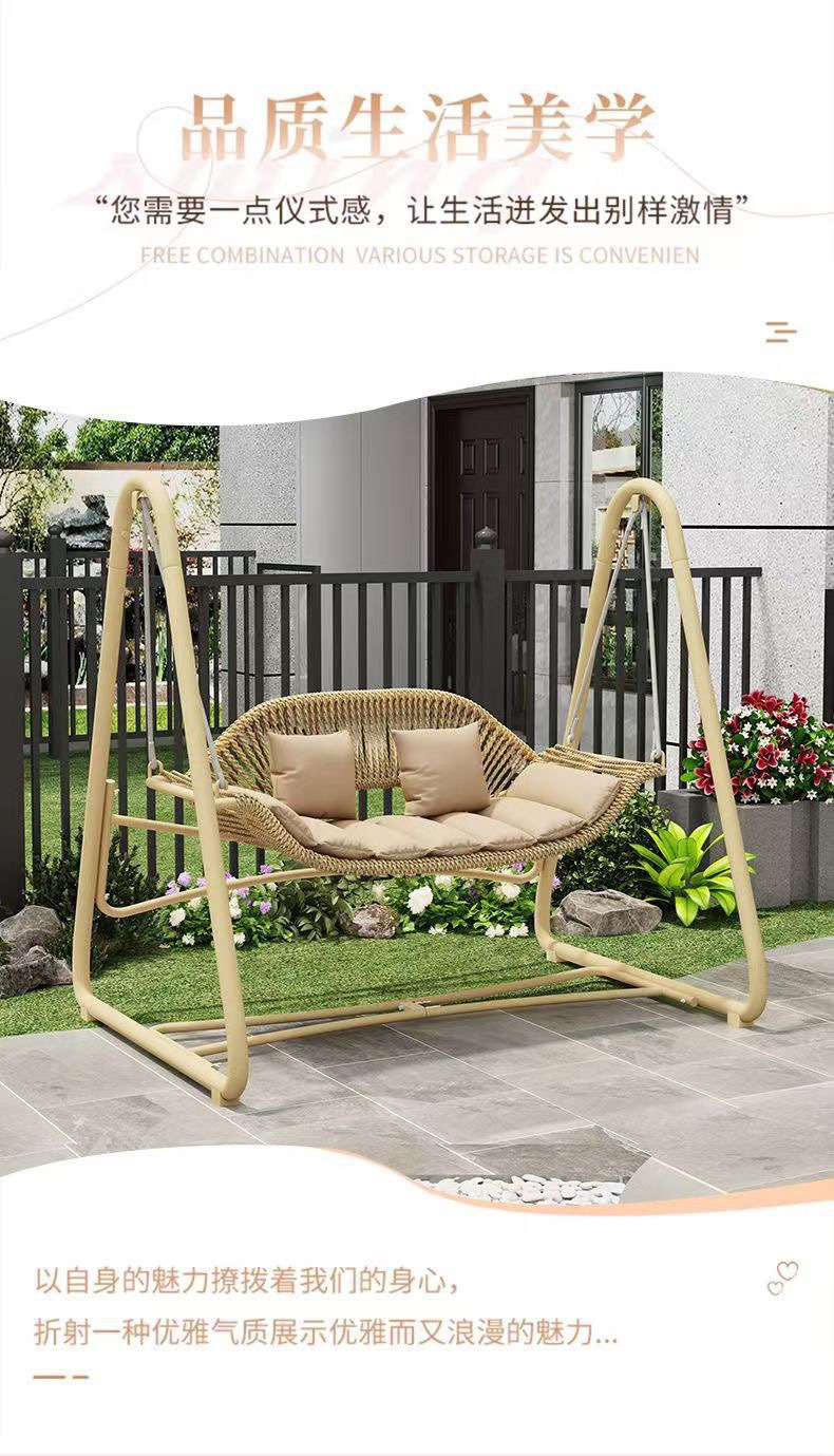 Outdoor swing, courtyard cradle, hanging chair, villa garden, balcony, terrace, leisure, lazy person, Internet celebrity, double rocking chair swing pic 14