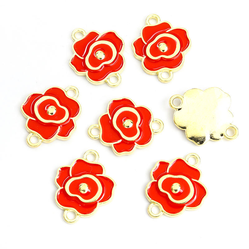 双吊玫瑰花朵滴油挂件 双孔花卉DIY饰品配件连接吊坠手链项链配饰详情6