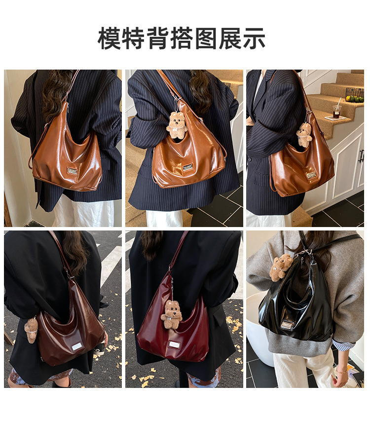 跨境复古包包女大容量百搭单肩包简约通勤托特包单肩斜挎包手提袋手拎包皮质包包详情5