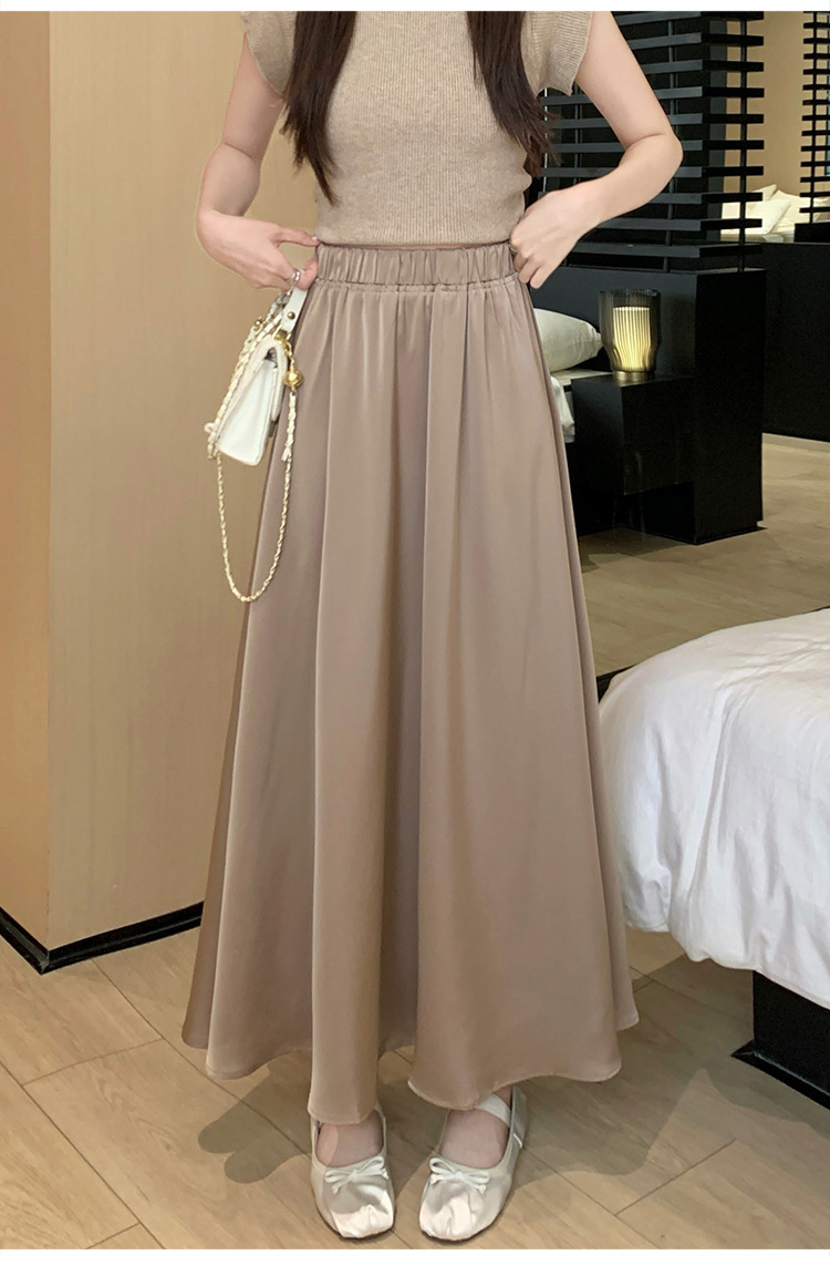 French acetate satin half skirt for women 2024 Spring/Summer pleated long skirt with elastic and tight waist, A-line large swing umbrella skirt pic 18