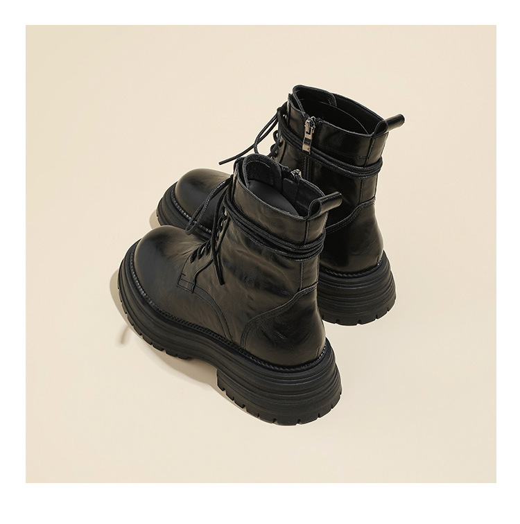 英伦复古系带厚底马丁靴秋冬季单靴精致手抓纹粗跟短靴女机车靴子详情39