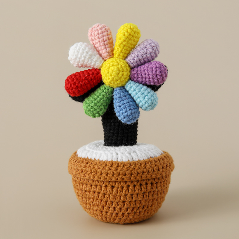 日韩网红达人成品手工钩织GD系列款应援棒编织盆栽雏菊人偶头挂件详情2