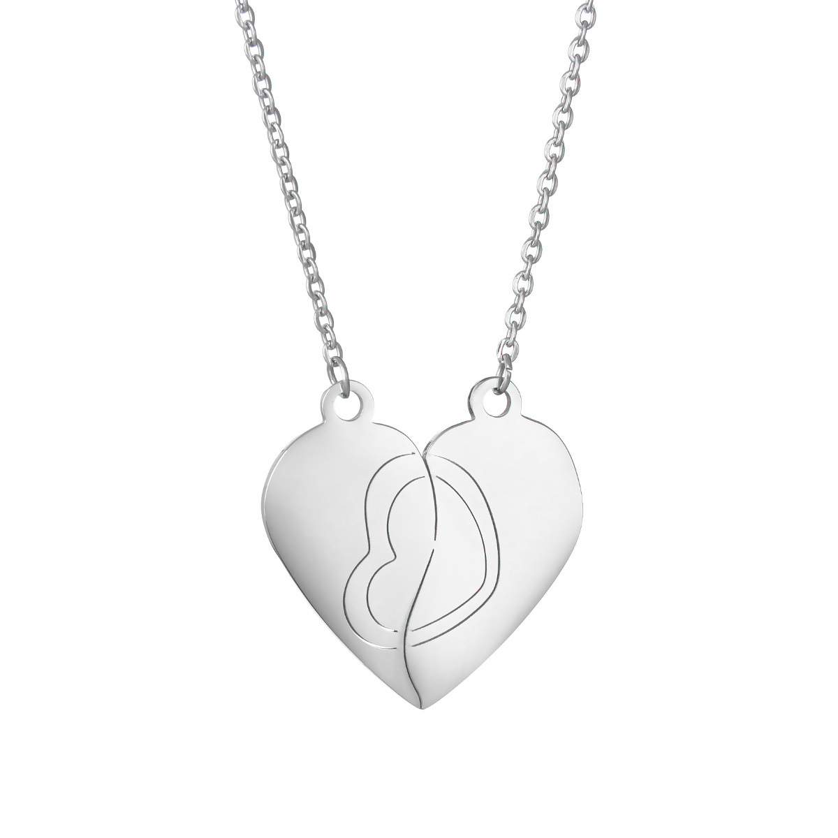 New popular couple necklaces in Europe and America, heart-shaped double-piece pendants, non-fading stainless steel jewelry factory wholesale pic 13