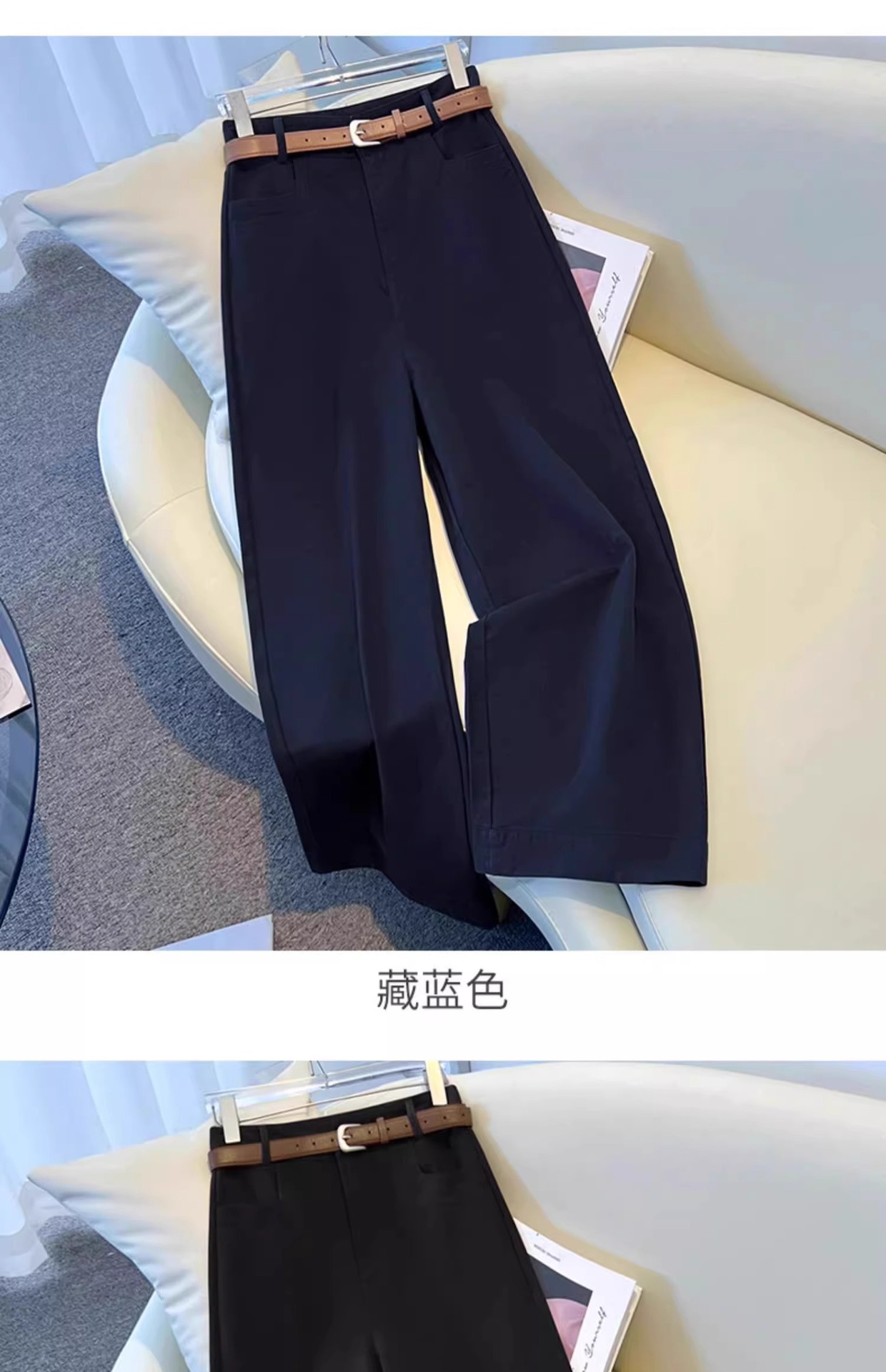 卡其色宽松阔腿裤女2025秋季新款小个子休闲裤显瘦九分直筒裤子女详情12